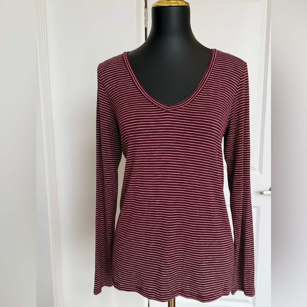 American Eagle Outfitters Burgundy Striped Long Sleeve Tee‎